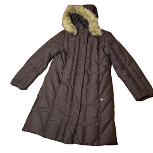 🌷 Perry Ellis Portfolio 🌷 Brown Down Long Winter Coat With Faux Fur Hood
